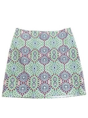 Talbots Geometric Kaleidoscope Pastel A-Line Mini Skirt Preppy Coastal Size 12
